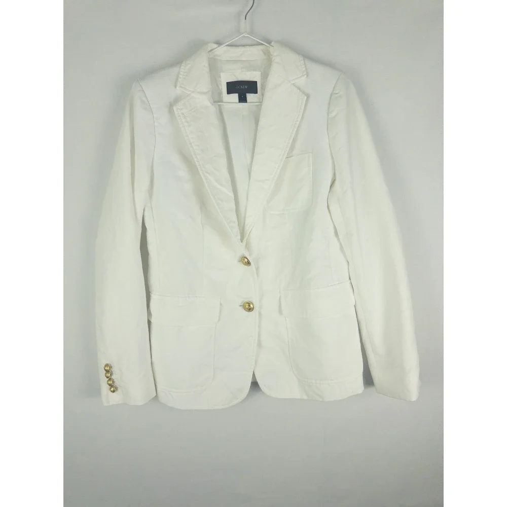J.Crew Linen Blazer Womens 6 White Gold Button Preppy Coastal Classic Fit